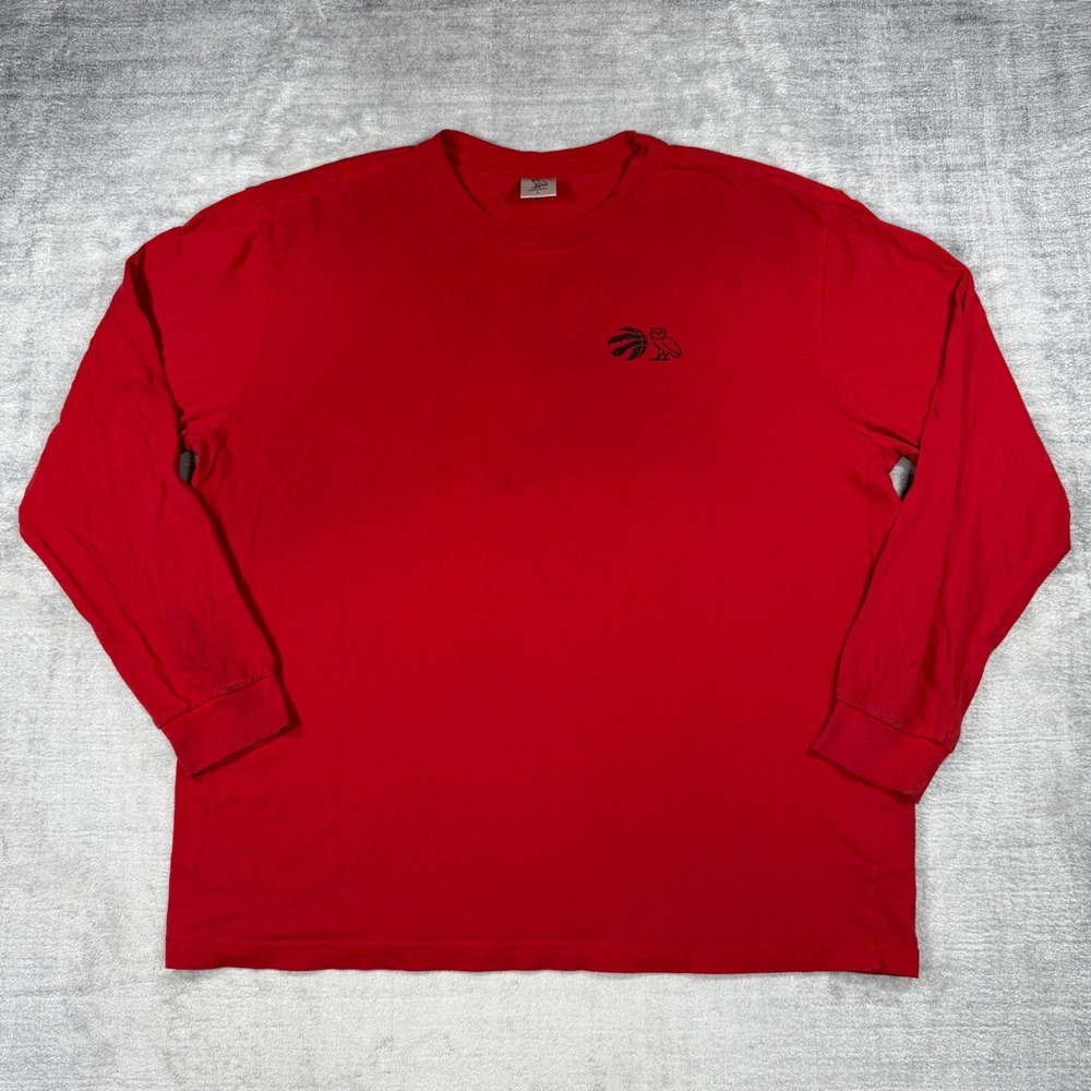 OVO Toronto Raptors Shirt Mens Large Red Cotton Long Sleeve Owl Logo Drake NBA